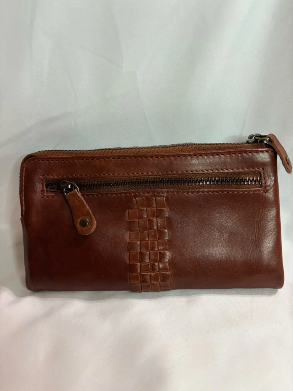 Women's Woven 100% Genuine Leather Wallet - Brown